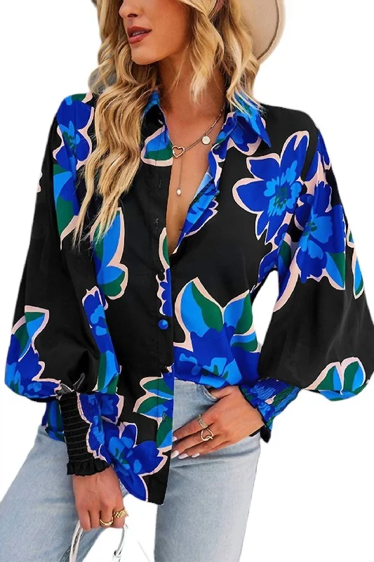 Dani Deco Button Down Top In Blue Floral Discounts On Casual Weekend Styles