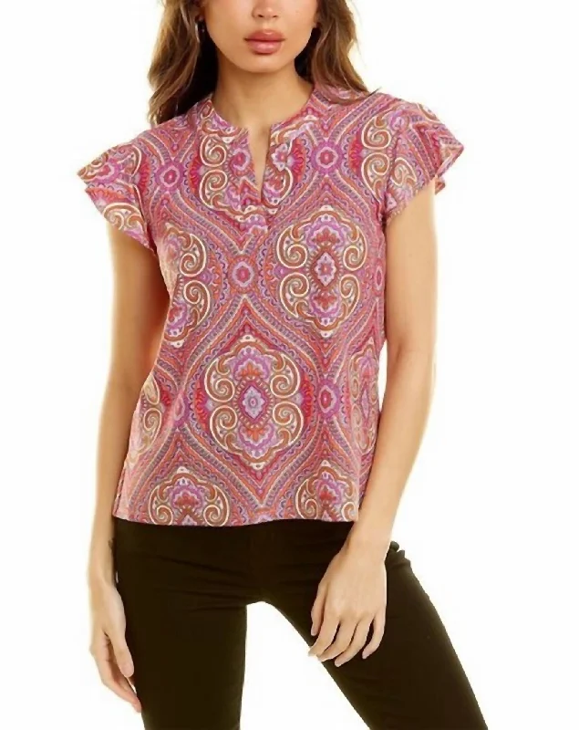 Dani Top In Paisley Medallion Hot Pink Bold Fashion