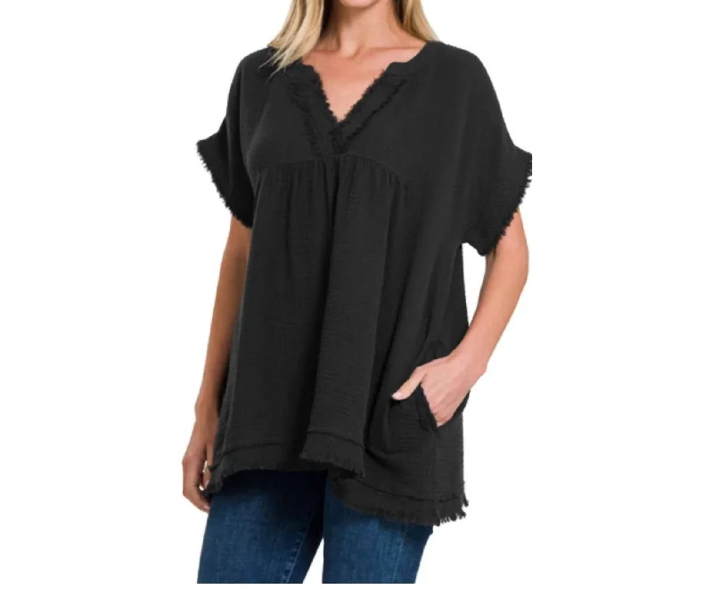 Danica Cotton Gauze Top In Black Clearance Event