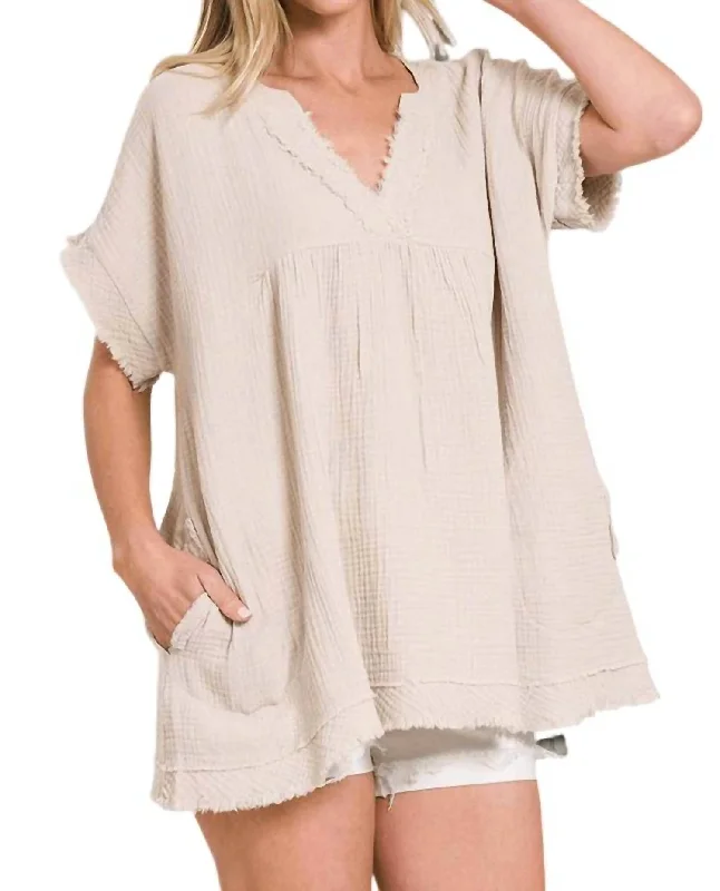 Danica Cotton Gauze Top In Sand Chic Style, Always In Vogue