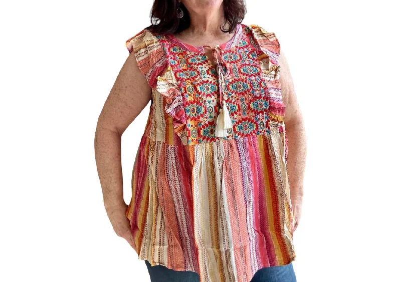 Daria Aztec Embroidery Woven Top In Multicolor Seasonal Fashion