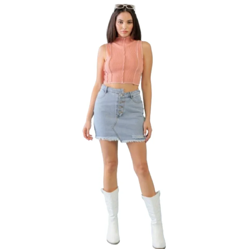 Dark Peach Ribbed Inside-out Sleeveless Mock Neck Crop Top Latest Fashion