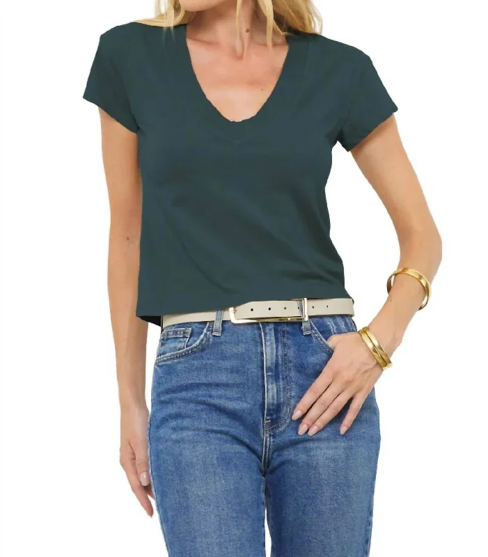 Deep V-Neck Tee In Pine Green Wardrobe Update