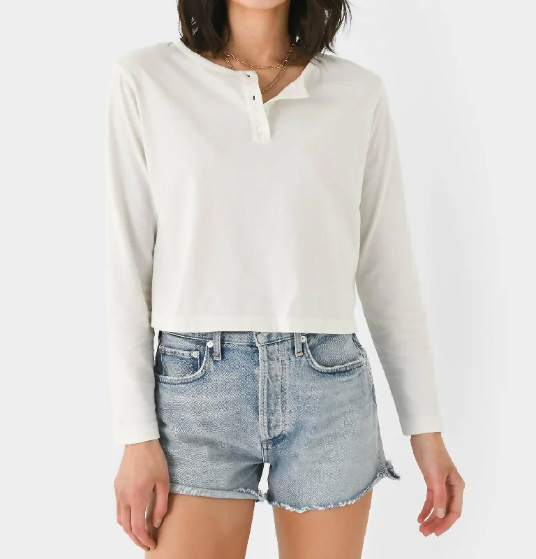 Deliah Cropped Henley Shirt In Beach Massive Selection Sale