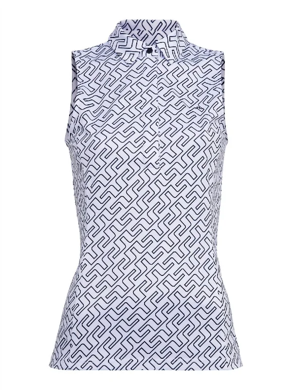 Dena Print Sleeveless Top In Jl Navy Bridge Monogram Elegant Ensemble