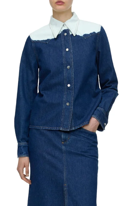 Denim Blouse In Mid Blue Hot Styles