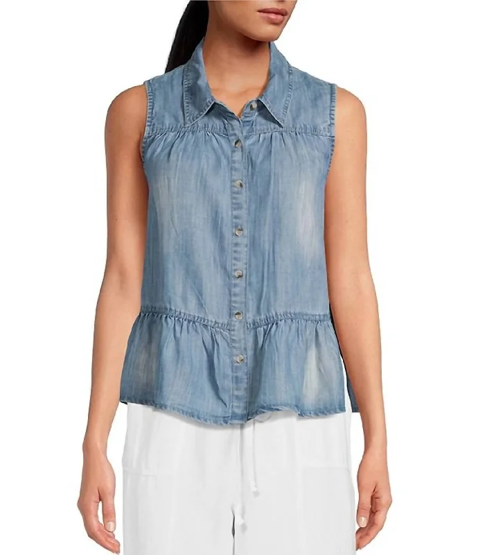 Denim Button Up Top In Light Wash Unbeatable Prices