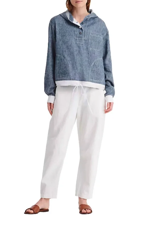 Denim Hoodie In Indigo White Elegant Ensemble