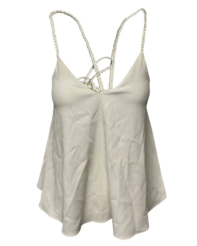 Derek Lam Tank Top with Braided Strap Detail in White Triacetate Vibrant Femme Fashion