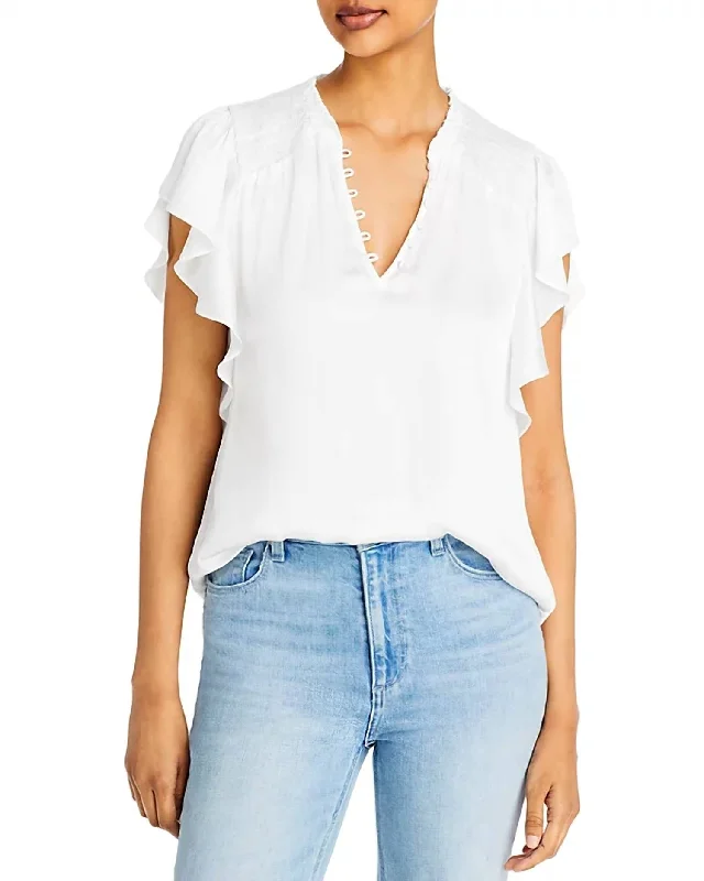 Dewan Short Flutter Sleeve Ruffle Top In White Step Ahead, Lead The Trend