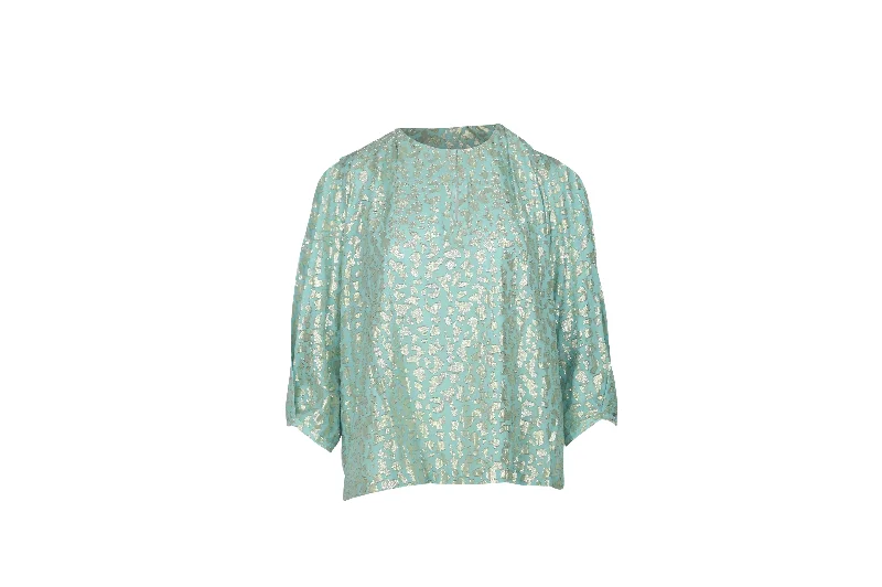 Diane von Furstenberg Astor Metallic-Print Top in Teal Silk Evening Elegance