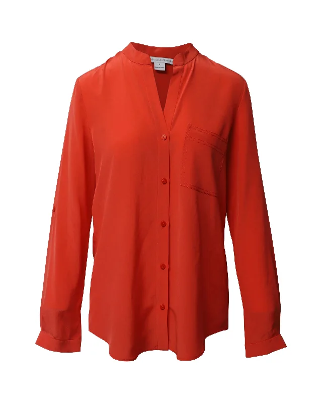 Diane Von Furstenberg Gilmore Buttondown Blouse in Orange Silk Embrace New Fashion