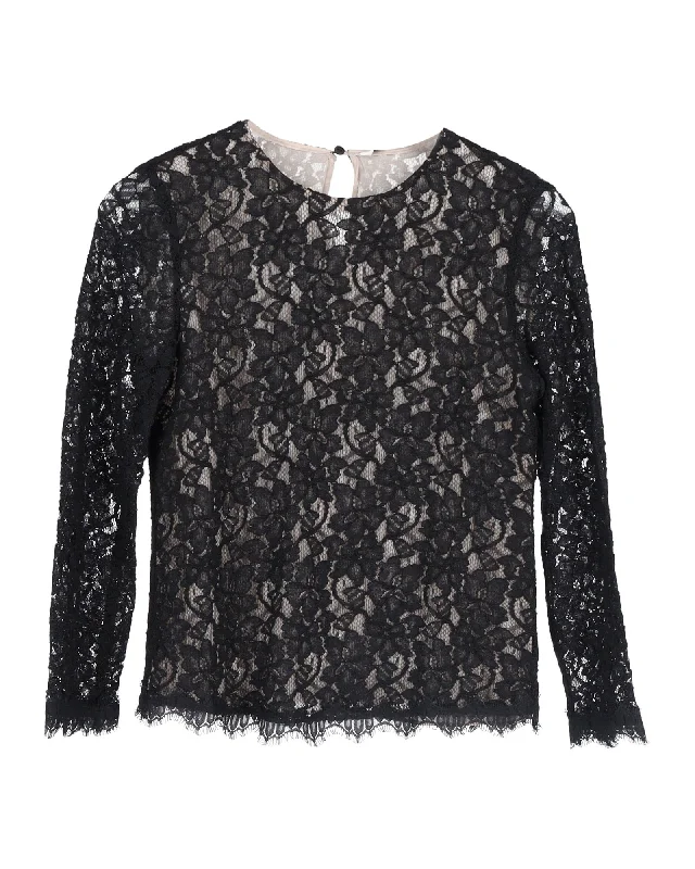 Diane Von Furstenberg Long Sleeve Top in Black Rayon Coastal Beach - Inspired Style