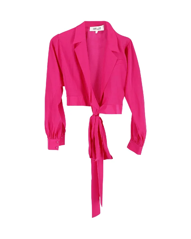 Diane Von Furstenberg Wrap Cropped Blazer in Pink Silk Seasonal Sale