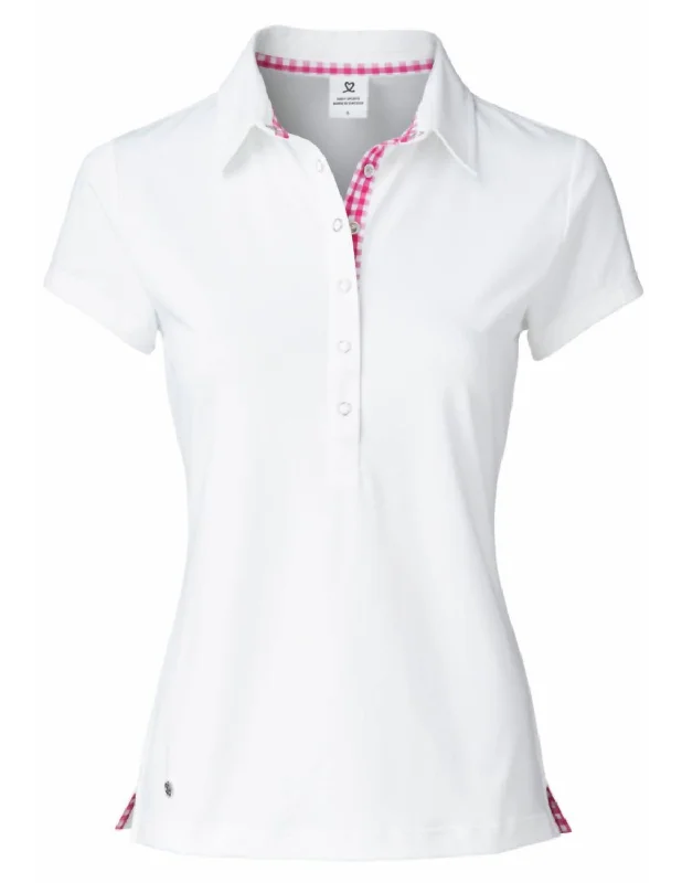 Dina Cap Sleeve Polo Shirt In White Feminine Elegant