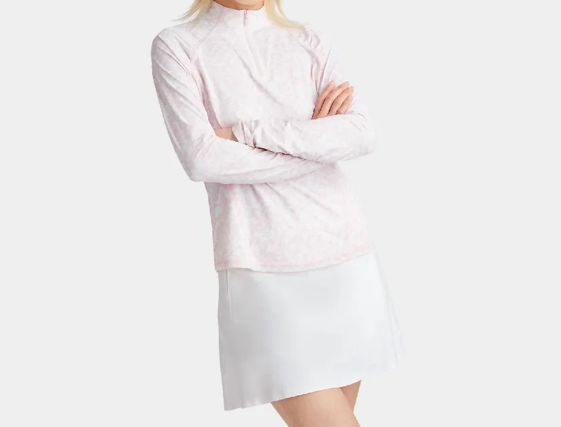 Distorted Check Silky Tech Nylon Ruched Quarter Zip Pullover In Cameo Versatile Outfits