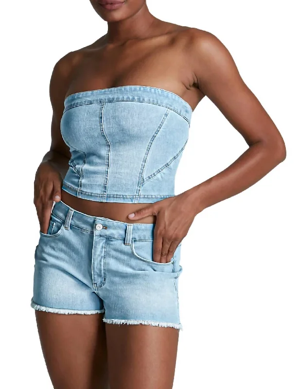 Do It All Denim Tube Top In Washed Indigo Fashion Forward Style