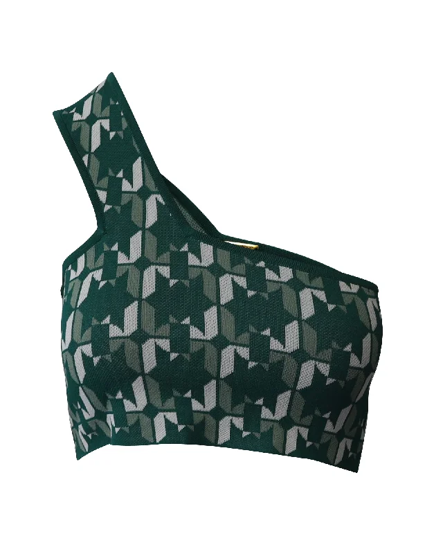 Dodo Bar Or One-Shoulder Crop Top in Green Viscose Bid Farewell To The Old Season