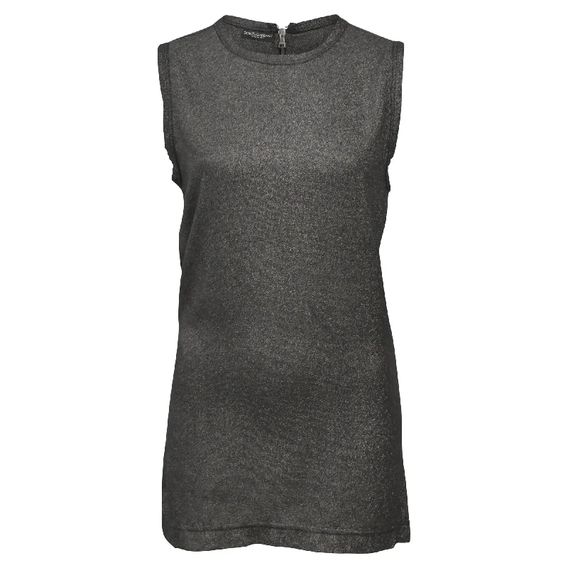 Dolce & Gabbana Glittery Sleeveless Top in Grey Cotton Unbeatable Prices