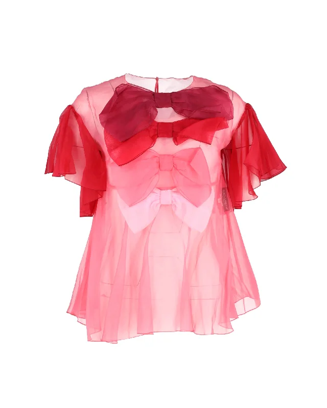 Dolce & Gabbana Sheer Bow Top in Pink Chiffon Summer Essentials