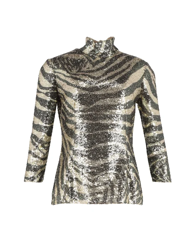 Dolce & Gabbana Zebra Print Turtleneck Top in Multicolor Sequins Playful Elegance