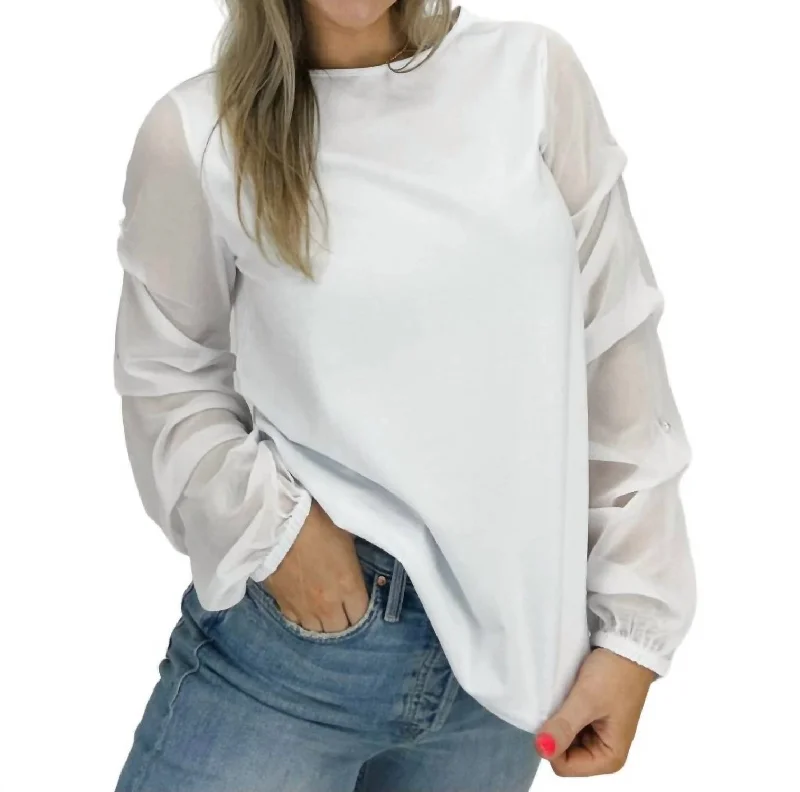 Dolly Ruched Sleeve Top In White Hot Styles