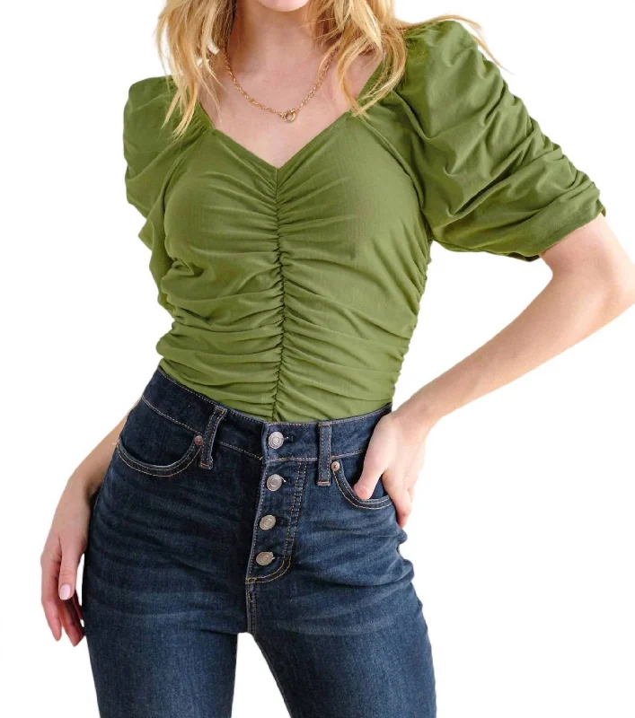 Dollywood Ruched Detailed Jersey Bodysuit In Green Get The Latest Trends