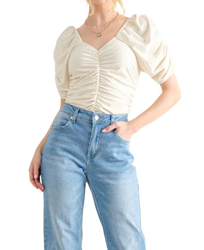 Dollywood Ruched Detailed Jersey Bodysuit In Ivory Women's Fashion Hotspots