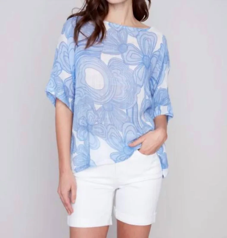 Dolman Top In Blue Floral Valentine's Special