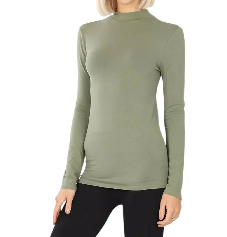 Donna Mock Neck Slim Fit Top In Light Olive Trend Setting Wardrobe