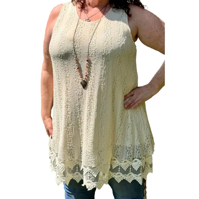 Dorian Lace Tunic Top In Cream Unbeatable Prices