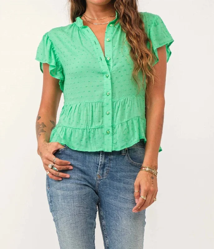 Doris Flare Petal Sleeve Top In Green Comfort First Women's Wear