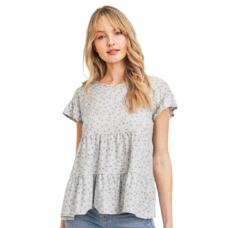 Dot Textured Print Jersey Ruffled Short Sleeve Top High End Designer Brands Discount