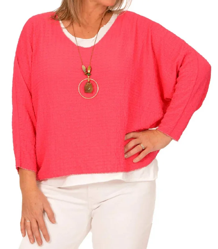 Double Layer Summer Top With Necklace In Textured Pink Discounts On Casual Weekend Styles