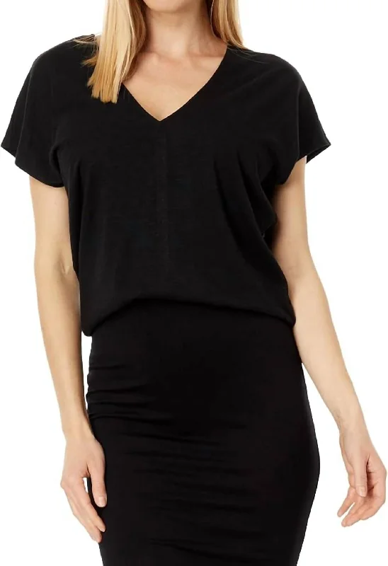 Double V Neck Wedge Tee In Black Luxury Style