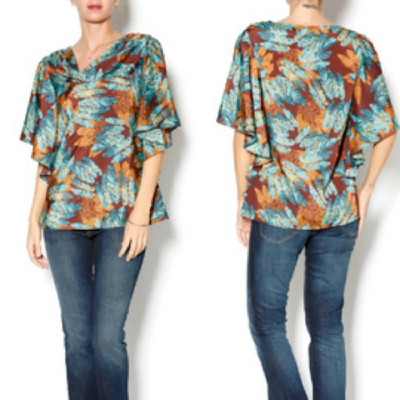 Drapey Blouse With Fluttler Sleeves In Multi Limited Time Offers