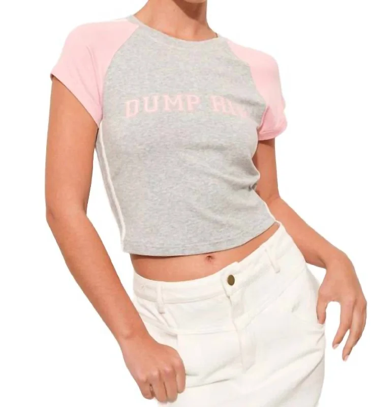 Dump Him Baby Tee In Heather Grey/pink Stylish Looks