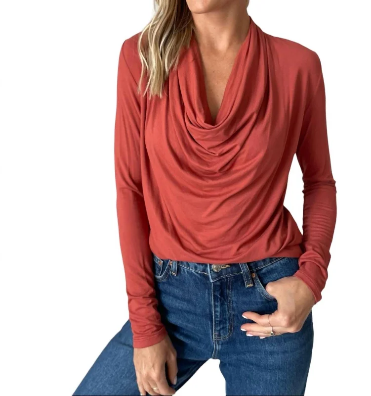 Dylan Drape Neck Top In Brick Trend Alert