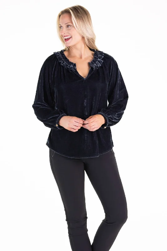 Eden Blouse in Slate Velvet Fresh Styles, Fresh Deals