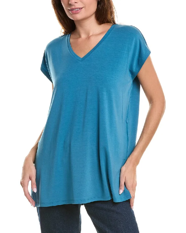 EILEEN FISHER V-Neck Long Boxy Top Signature Style Essentials