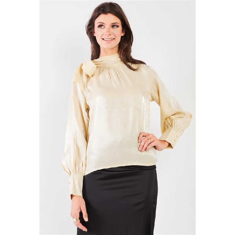 El Mirage Chiffon Bishop Sleeve Tie-neck Blouse Top End Of Month Blowout