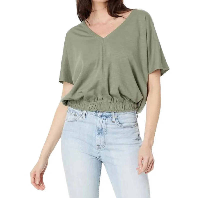 Elastic Hem V-Neck Dolman Top In Aritchoke Flash Sales