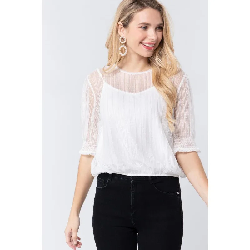 Elbow Slv Dot Mesh Top W/inner Cami Wardrobe Essentials