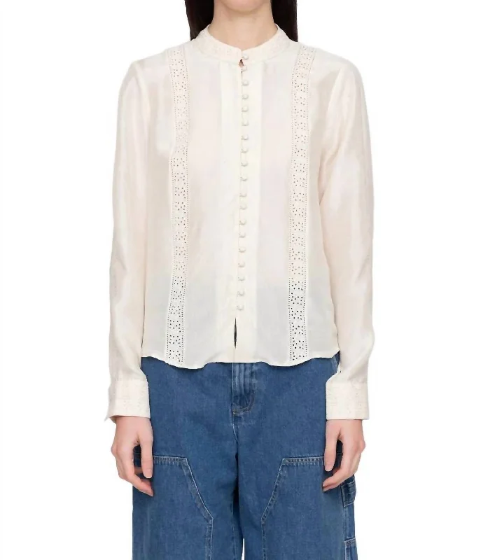 Elea Silk Habotai Button Down Top In Ivory Special Offer