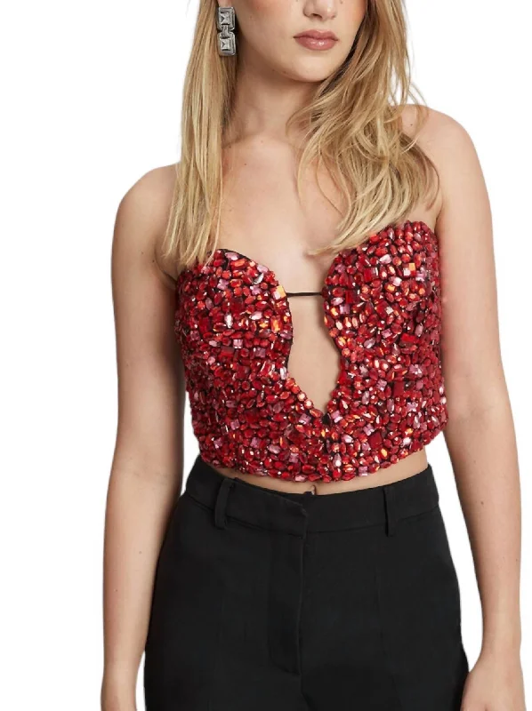 Eleni Beaded Bustier Top In Pink Multi Ends Soon