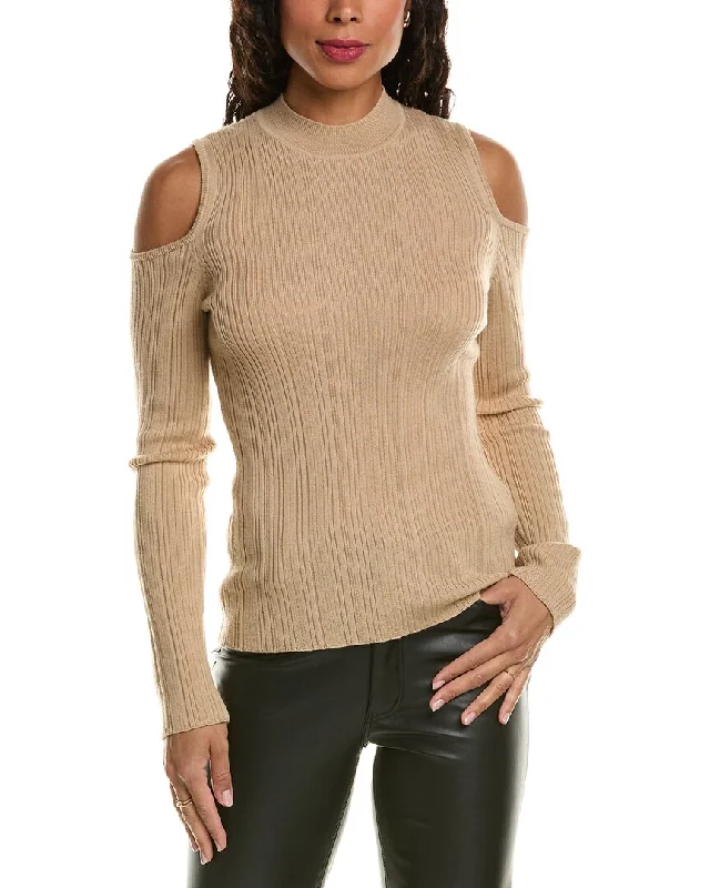 Elie Tahari Cold-Shoulder Wool Sweater Disco - Inspired Retro Dance Look