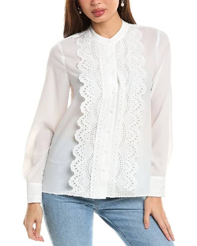 Elie Tahari Lace Trim Blouse Tropical Island - Inspired Attire