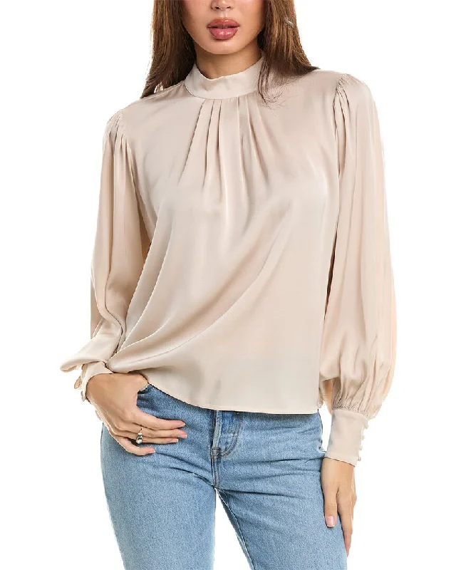 Elie Tahari Mock Neck Silk-Blend Blouse Soft Textures