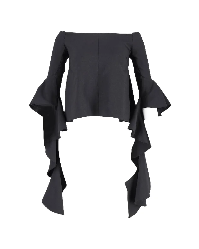 Ellery Delores Off-Shoulder Top in Black Polyester Effortless Grace