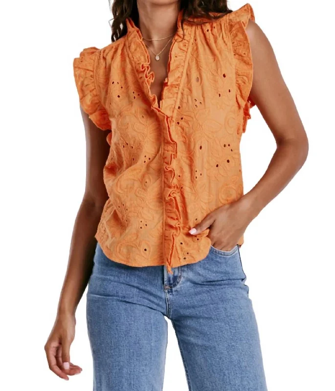 Ellie Sleeveless Ruffle Top In Apricot Crush Casual Chic Clothing